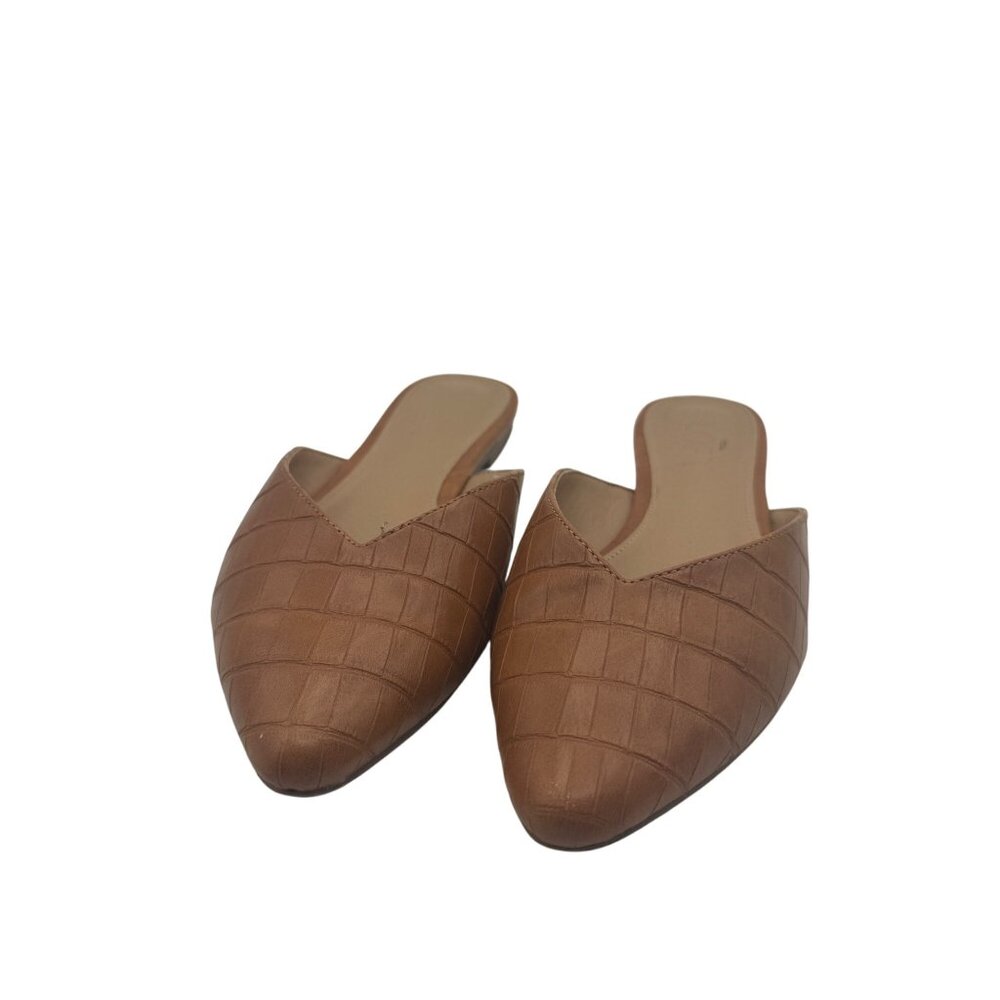 Pointed Toe Brown Slide Loafers Croc Embossed Slip On Flats Size 7M